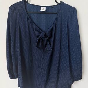 CAbi Navy Dot Knot Blouse with Bow Detail